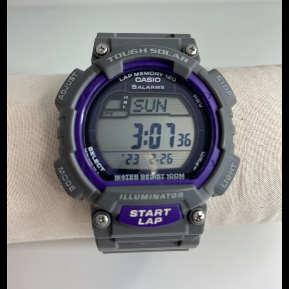 Casio Tough Solar Digital Watch Gray Purple Illuminator 120 Lap Water Resistant
